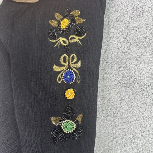 VTG 80s La Mittini Wool Angora Sweater L Black Floral Embroidered Beaded Retro - Picture 11 of 13